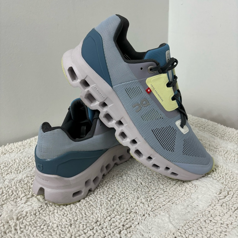 On Running Women's Light Blue Gray Athletic Shoes with Yellow Accent
